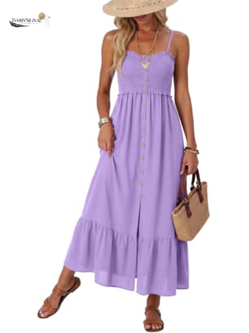 Sleeveless Spaghetti Strap Smocked Maxi Dress with Pockets